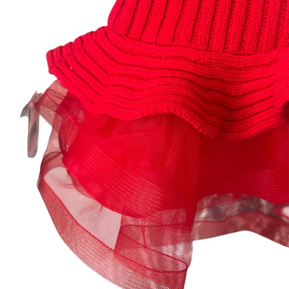 Red Cable Knit Dress with Tulle Skirt - Picture 4 of 6